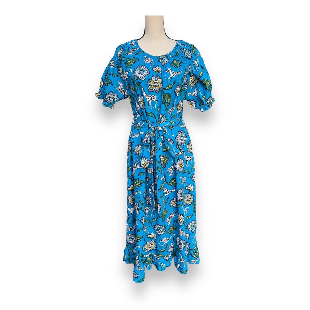 Printfresh x Pencil & Paper Co Floral Safari Blue Cobalt Midi Dress Size M NWT